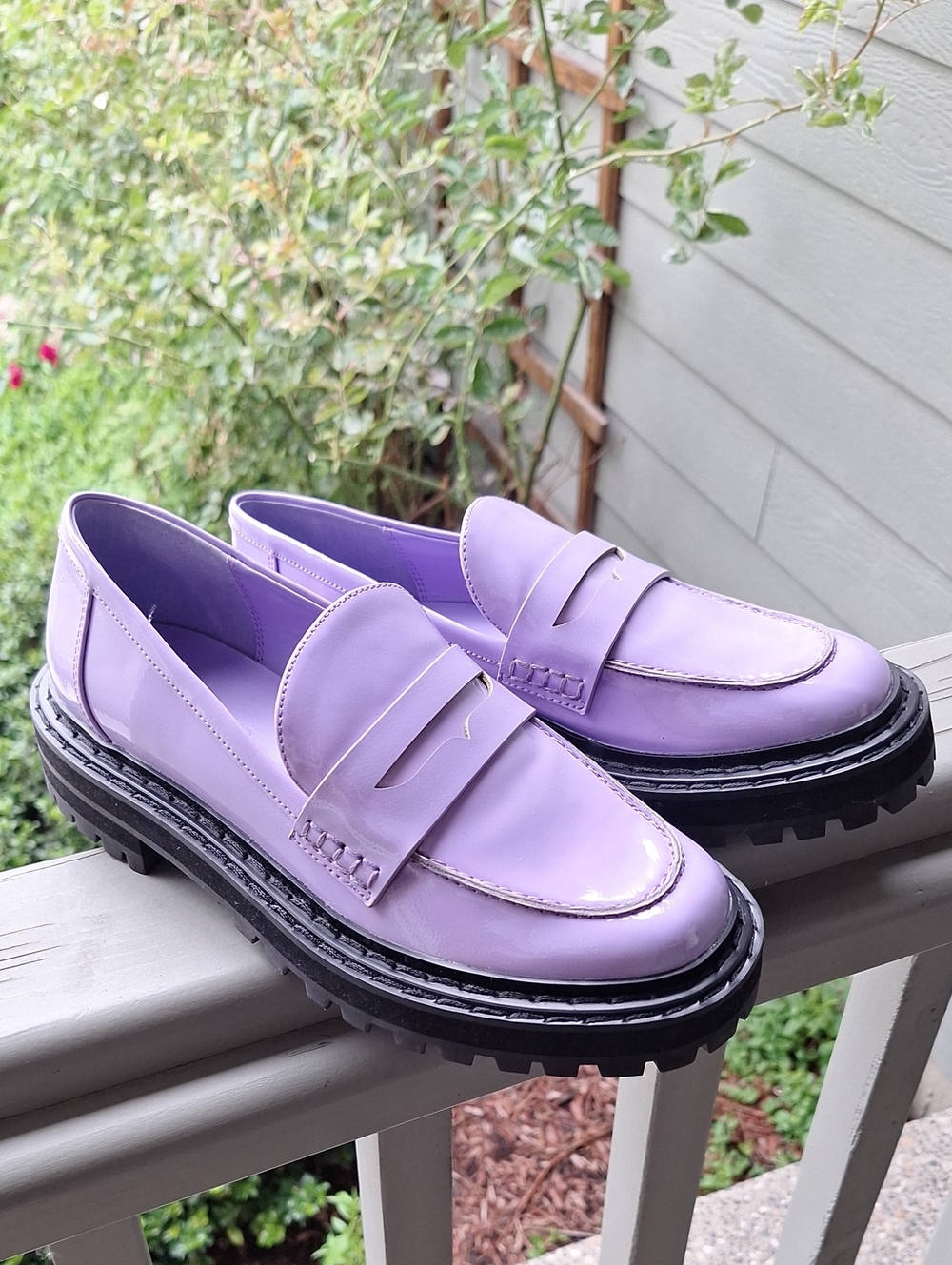 D'Amelio Prescia Purple Chunky Vegan Patent Leather Loafers Size 6
